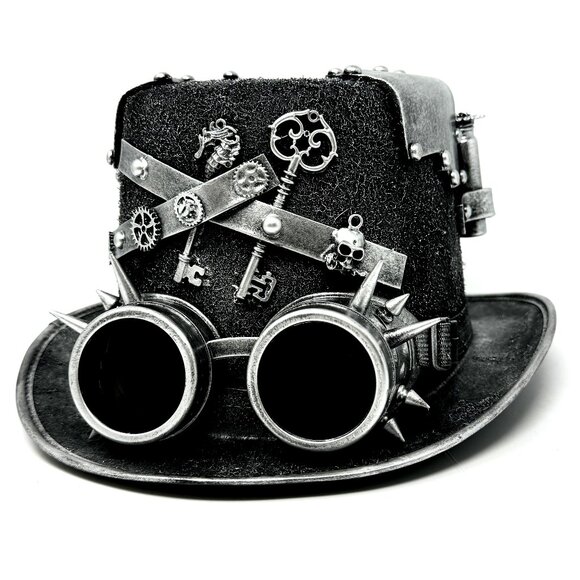 Steampunk Top Hat Metallic Scientist Time Traveler Halloween Costume Cosplay Hat - Picture 1 of 5